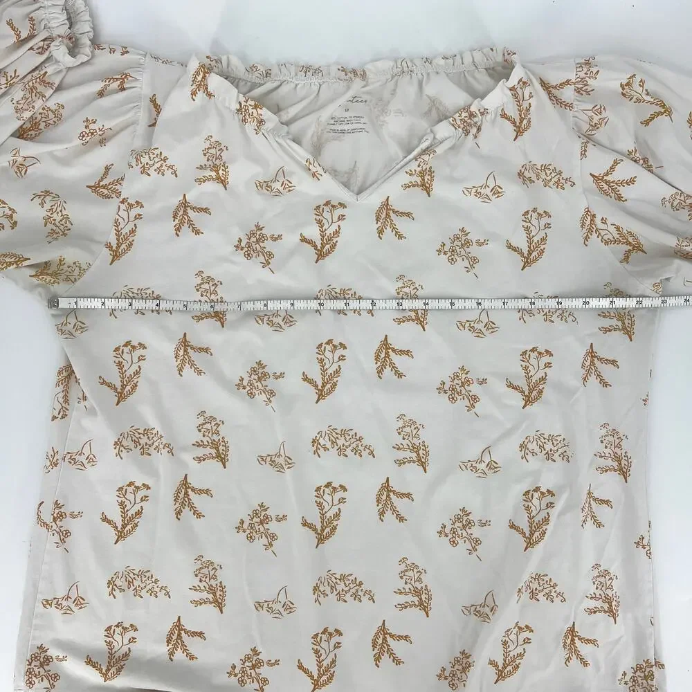 Elegantees Nepal Marigold Print Long Sleeve Stretch Cotton T Shirt Size 1X - Picture 4 of 7